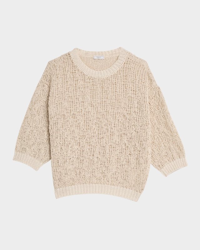Open-Knit Crewneck Sweater